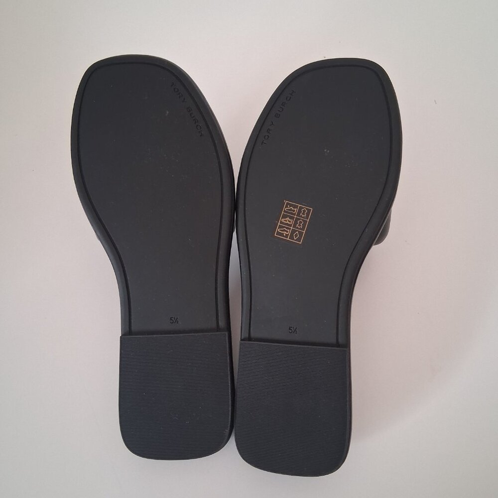 Tory Burch Double T Sport Slide Sandals Size 5.5 Perfect Black /Gold - Picture 3 of 9